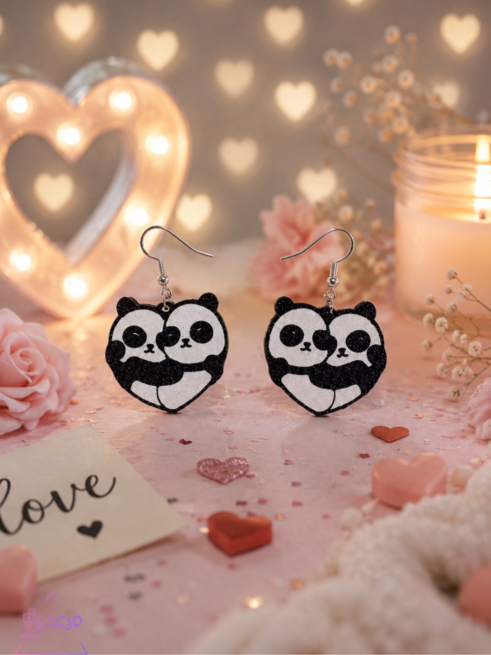 Black & White Panda Heart Earrings